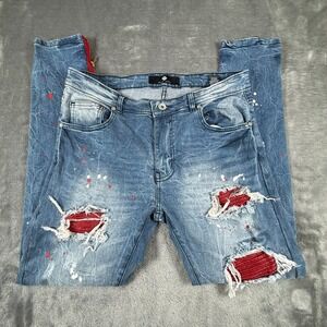 FOCUS JEANS Men's Size 36/32 Ripped Patched Splattered Paint Distressed 2C